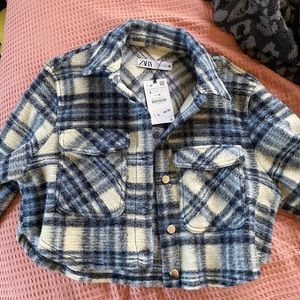 NWT ZARA CROPPED PLAID JACKET - size L